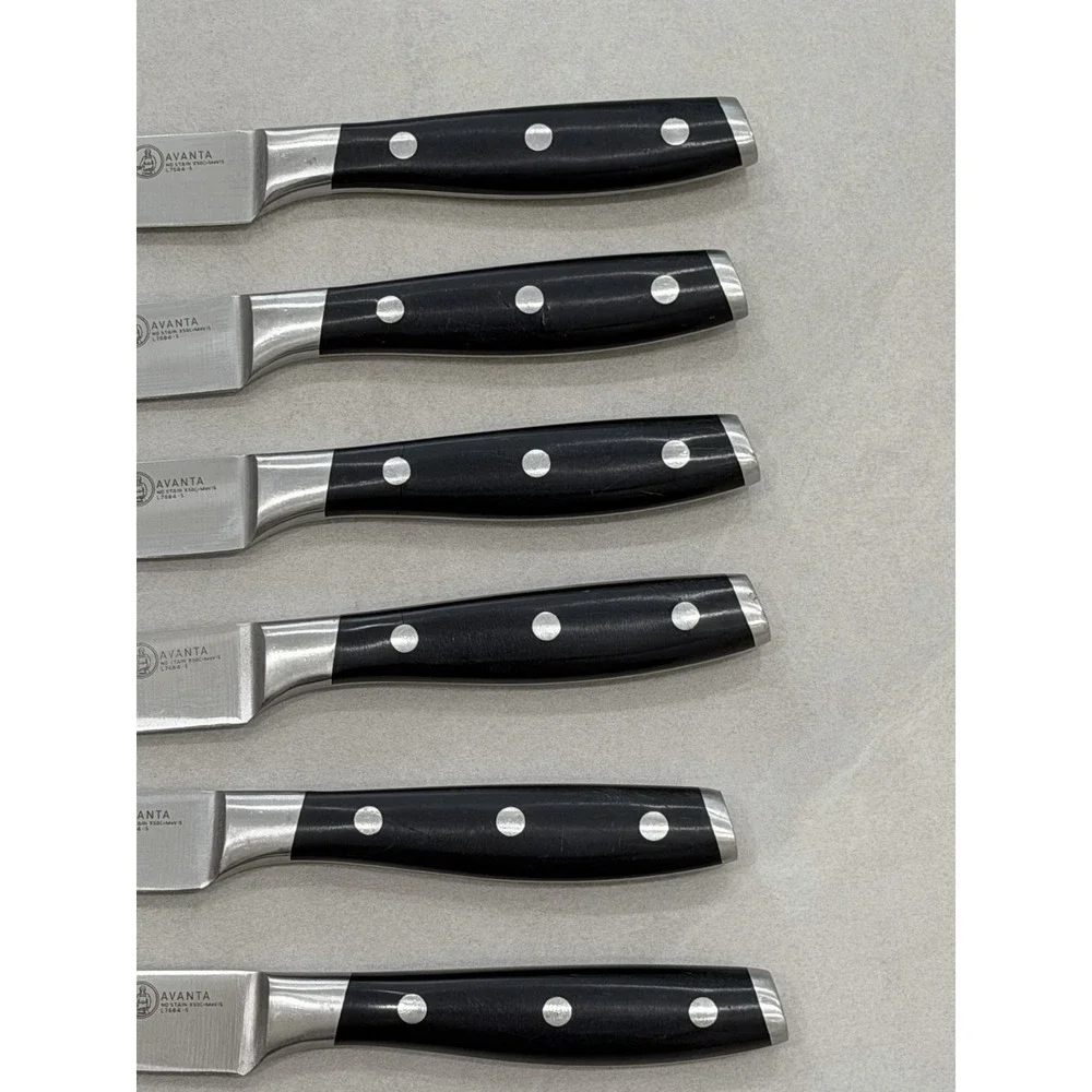 Messermeister Avanta 6pc Steak Knife Set 4.5in Straight Edge Full Tang Black